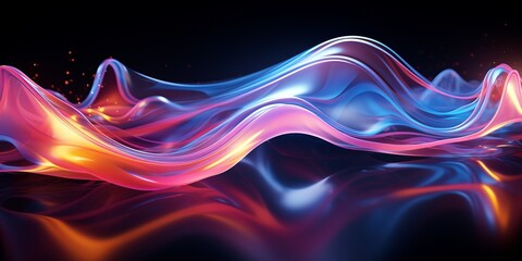 Wall Mural - Abstract glowing waves and lighting particles with black background