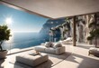 Luxurious villa nestled along the breathtaking Amalfi Coast of Italy, with panoramic views of the sparkling Mediterranean Sea and cliffside terraces. AI generated