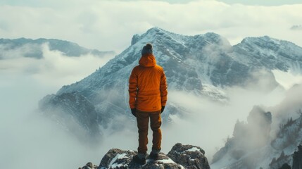 Man in Orange Jacket on Peak