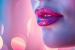 A close-up of a person's lips with vibrant lipstick highlighting the texture and nuances of makeup through macro photography. 