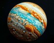 Jupiters swirling storms and Great Red Spot captured in vibrant colors to highlight atmospheric dynamics realistic in detail for stock photo and suitable for science magazine
