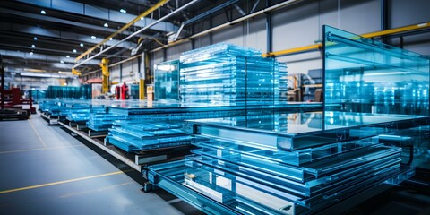 Sticker - Glass Manufacturing Plant Producing a Range of Thicknesses for Global Commercial Distribution. Concept Glass Manufacturing, Global Distribution, Range of Thicknesses, Commercial Production