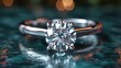 An exquisite engagement ring with a bright diamond, flickering light