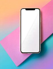 A smartphone mockup on a colorful gradient background.