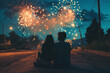 couple cuddling watching fireworks