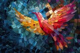 Fototapeta  - Colorful stained-glass Winged dove, a representation of the New Testament Holy Spirit