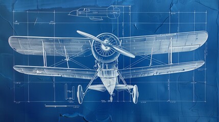 Wall Mural - Small Airplane Blueprint With Propeller