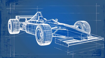 Wall Mural - Detailed Blueprint Drawing of Racing Car