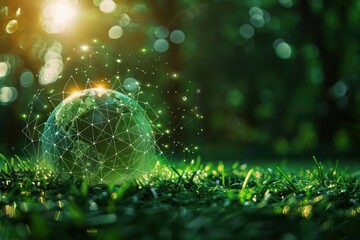 Wall Mural - environment concept. a green globe with connected dots.