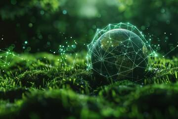 Wall Mural - environment concept. a green globe with connected dots.