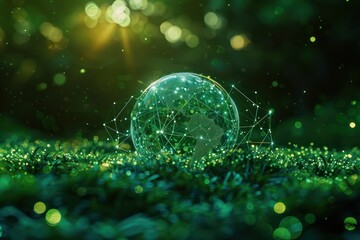 Wall Mural - environment concept. a green globe with connected dots.
