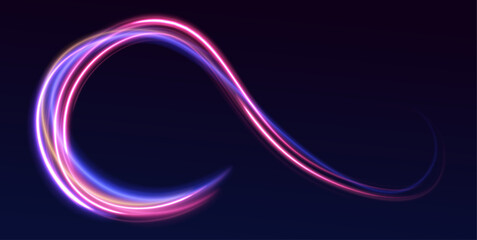 Poster - Neon color glowing lines background, high-speed light trails effect electric light, light effect. Light and stripes moving fast over dark background. Particle motion effect vector. 