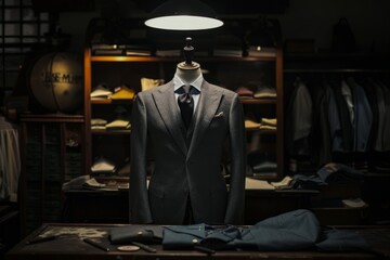 Poster - Tailored suit on mannequin in luxury bespoke tailoring shop