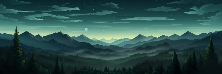 Wall Mural - Mountain Landscape Panorama Concept Drawing Background image HD Print 15232x5120 pixels. Neo Game Art V8 16