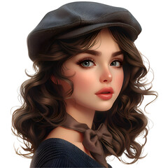 Canvas Print - A 3D animated cartoon render of a fashionable girl in a vintage cap and bowtie.