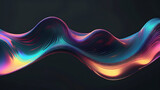Fototapeta  - Abstract liquid glass holographic iridescent neon curved wave in motion dark background 3d render. Gradient design element for banners, backgrounds, wallpapers and covers.