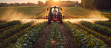Fototapeta  - Agrararbeit: Traktor bei der Feldbehandlung