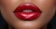 stylish permanent makeup on the lips. red lipstick on the lips of an African American woman