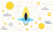 Children's illustration with rocket and stars on a transparent background. Generative AI.
