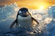 Penguin swimming on the ice floe
