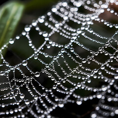 Canvas Print - Macro shot of a dew-covered spider web.