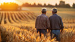 Two Farmers Overlooking Golden Wheat Field.
Senior farmers, sunset, agriculture.