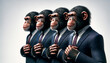 ビジネススーツを着て並ぶ猿