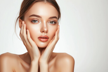 Sticker - Serenity in Beauty: Model Exuding Skincare Splendor, White Studio