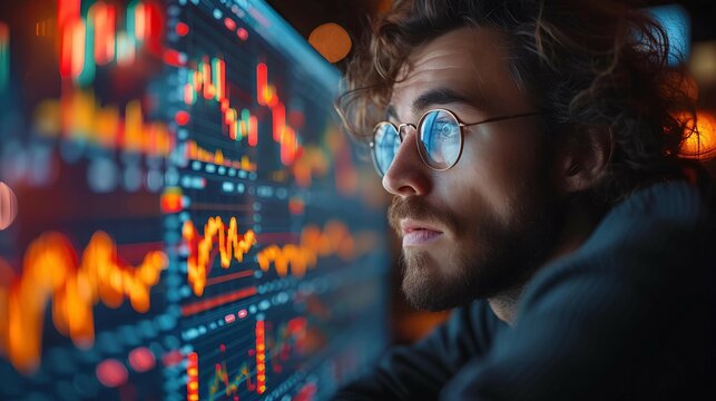 a person checking stock prices on a computer screen with a look of concern. ai generate illustration