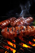 Delicious hot dogs cooking on grill, perfect for food and cooking concepts
