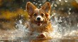 A majestic brown dog of a beloved breed joyfully dashes through the sparkling waters, embodying the carefree spirit and playful nature of a cherished pet