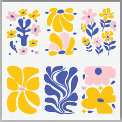 Wall Mural - floral doodle background vector set. flower and leaves abstract shape doodle art design for print, w