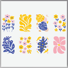 Wall Mural - floral doodle background vector set. flower and leaves abstract shape doodle art design for print, w
