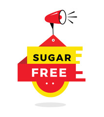 Sugar free sign, red label banner with megaphone modern style. Vector design for advertising.