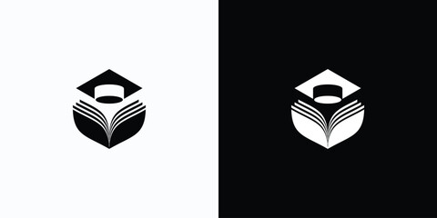 Poster - Vector logo design illustration of open book silhouette with graduation cap.