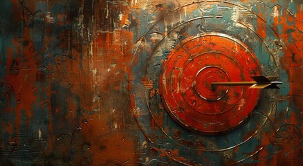 Poster - A vibrant painting of a circular object, adorned with fiery red and calming blue hues, with a striking stick protruding from its center, captures the essence of abstract art and invokes a sense of ba