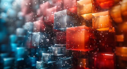 Poster - A vibrant and playful display of color and light, as abstract red cubes blur into a mesmerizing scene of colorfulness