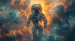 Amidst the blazing inferno, a fearless astronaut stands tall, ready to embark on a thrilling digital quest in a high-stakes action-adventure game