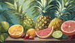 Illustration of a tropical fruit and leaf