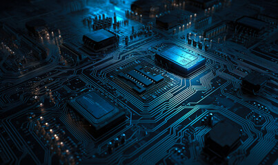 CPUs and other electronic components on circuit board