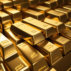 Yellow gold bars in the vault. Precious metal is a jeweler's value. Bank vault. Wealth and gold and foreign exchange reserves. A lot of gold. Economics and finance.