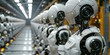 © Anastasiia - Assembling a row of advanced humanoid robots in a futuristic factory. Concept Robot Assembly, Advanced Technology, Futuristic Factory, Assembly Line, Robotics