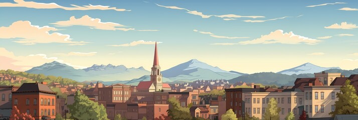 Wall Mural - Fantasy City Landscape Cartoon style Background Panorama Concept Drawing image HD Print 15232x5120 pixels. Neo Game Art V9 8