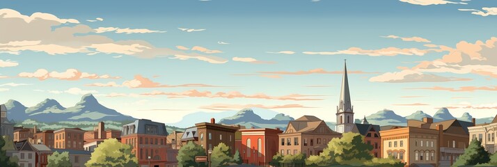 Wall Mural - Fantasy City Landscape Cartoon style Background Panorama Concept Drawing image HD Print 15232x5120 pixels. Neo Game Art V9 7