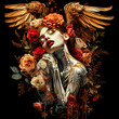 © Bonya Sharp Claw - Design for t-shirt, card, wallpaper. Amazing colourful make-up on beautiful young woman. Day of the dead girls beautiful women with sugar skull makeup