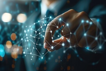 Poster - Inspiration, intelligence, Businessman pointing line dot graph, Developing a Successful Business and a Growing Growth Idea Businessman pointing to the corporate future. closeup. Generative AI.