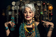 © DP - Elegant mature woman showcasing an eclectic collection of ethnic jewelry