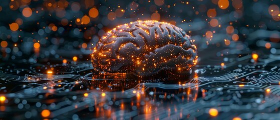 Aufkleber - A brain representing artificial intelligence with a printed circuit board (AI), data mining, deep learning modern computer technologies. Futuristic cyber technology innovation.