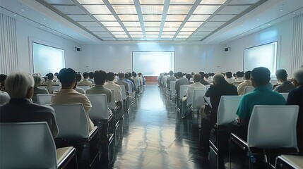 Poster - A many person as meeting at the conference hall. Generative AI.