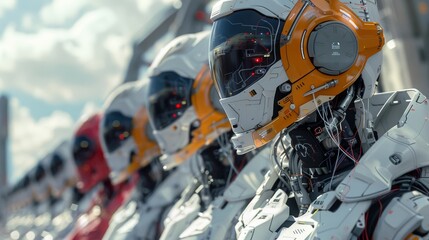 Aufkleber - The modern robot group, futuristic artificial intelligence technologies flat illustration